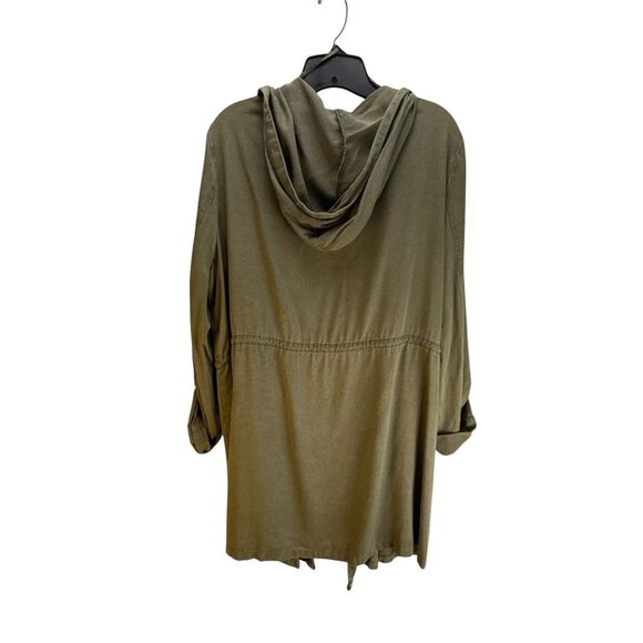 Knox Rose Military Green Hooded Cardigan L Crochet Roll-Up Boho Cargo Utility - Picture 7 of 12